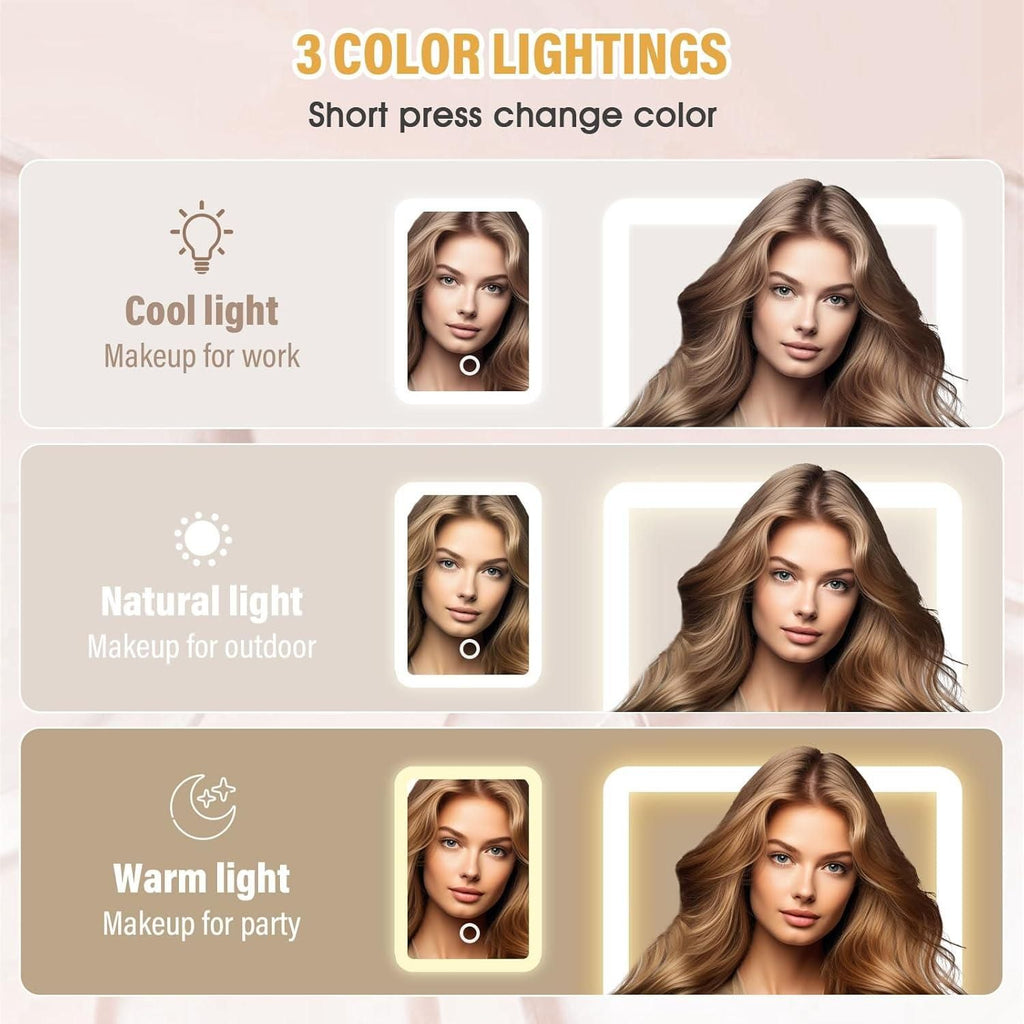 White Leather Jewelry/Makeup Box with LED Touch Screen Mirror.