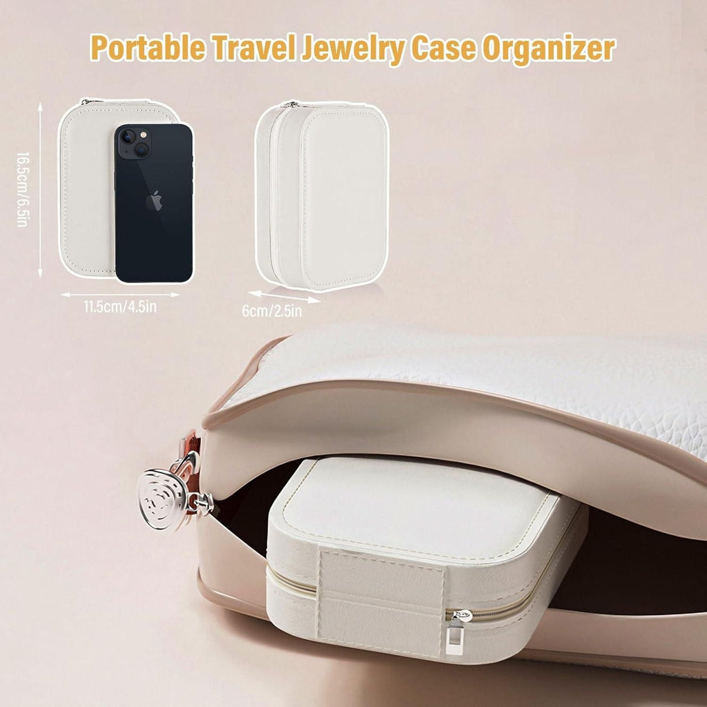 White Leather Jewelry/Makeup Box with LED Touch Screen Mirror.