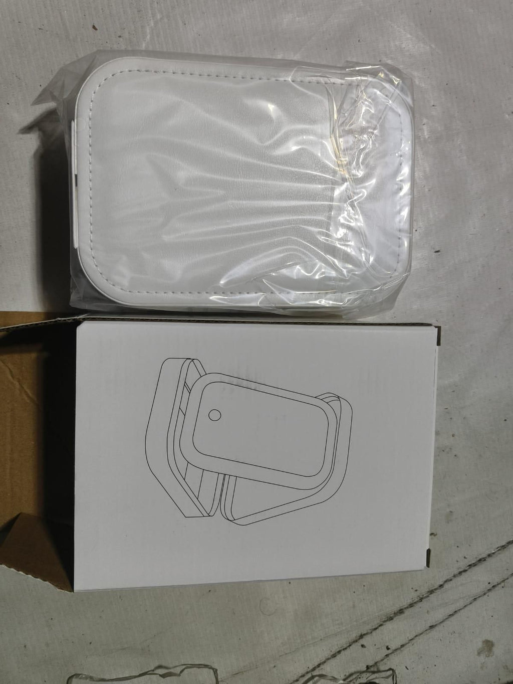 White Leather Jewelry/Makeup Box with LED Touch Screen Mirror.