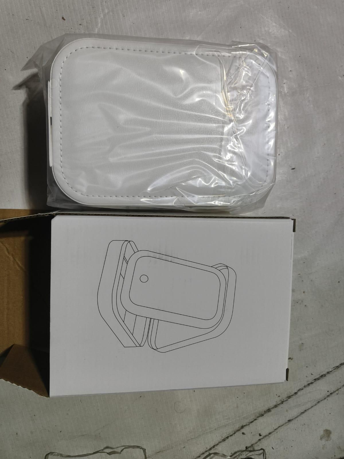 White Leather Jewelry/Makeup Box with LED Touch Screen Mirror.